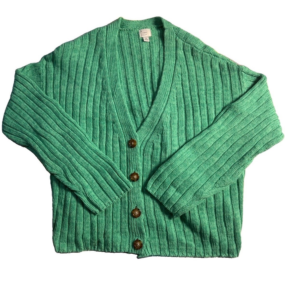 A New Day Women's Green Cable Knit Cardigan Sweater Size Medium EUC